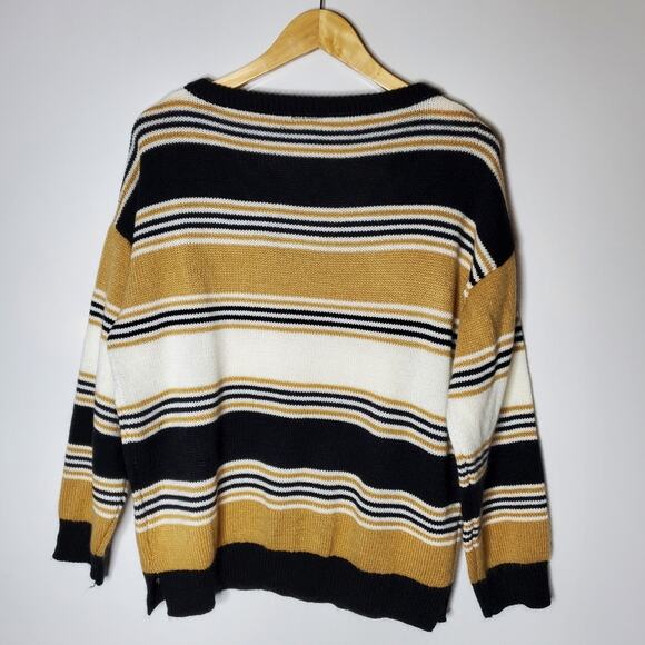 Lularoe natural striped stretchy knit front V-neck Torrie sweater - Picture 3 of 10